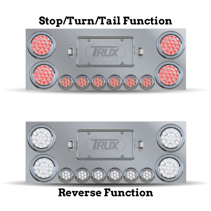 Dual Revolution 12" stainless steel rear center panel w/back, ALL Red/White LED lights