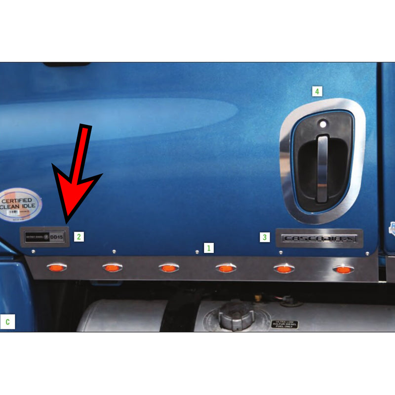 Freightliner Cascadia stainless steel DD15 engine logo trims