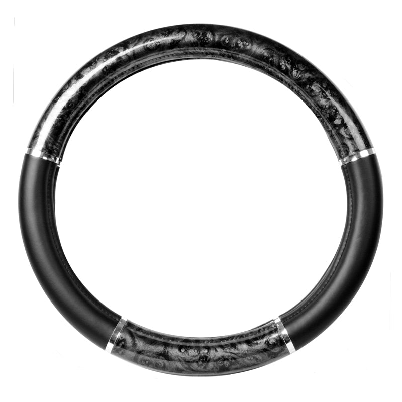 18" deluxe steering wheel cover - black wood w/chrome trim