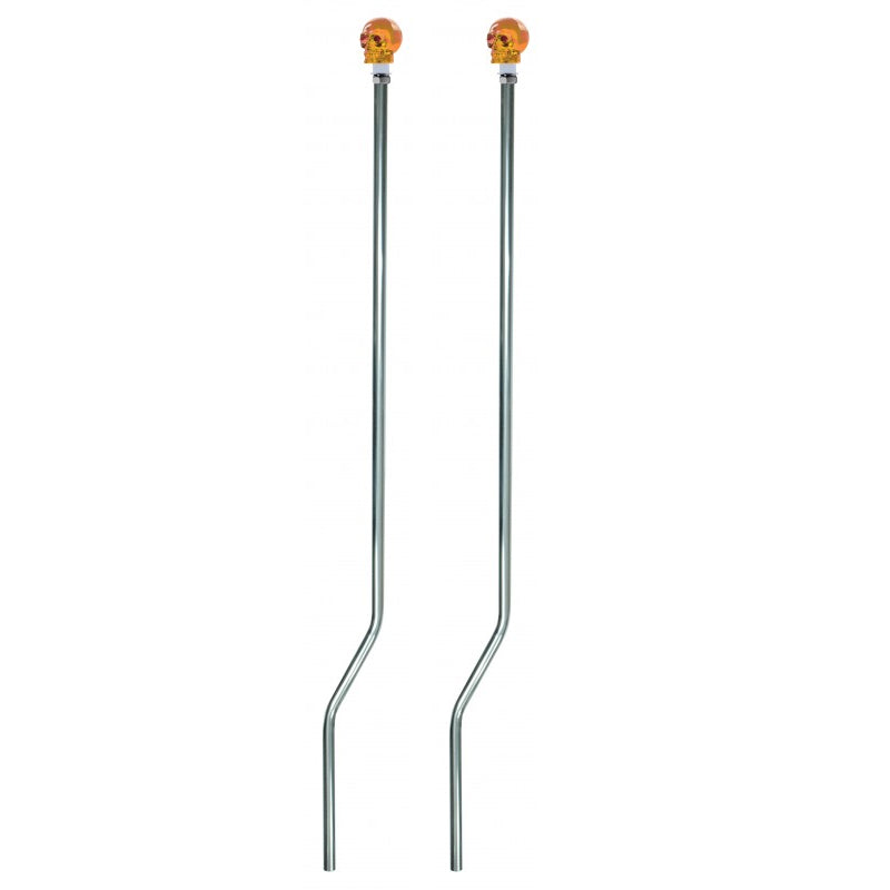 Stainless steel bumper guide pole with amber incandescent lighted skull topper - PAIR