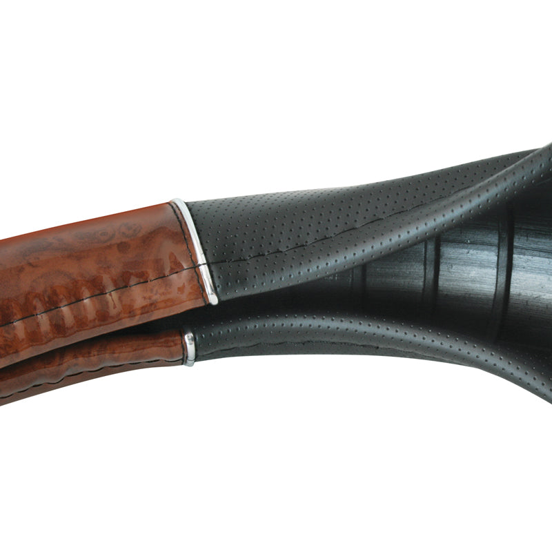 20" deluxe steering wheel cover - black w/dark wood and chrome trim