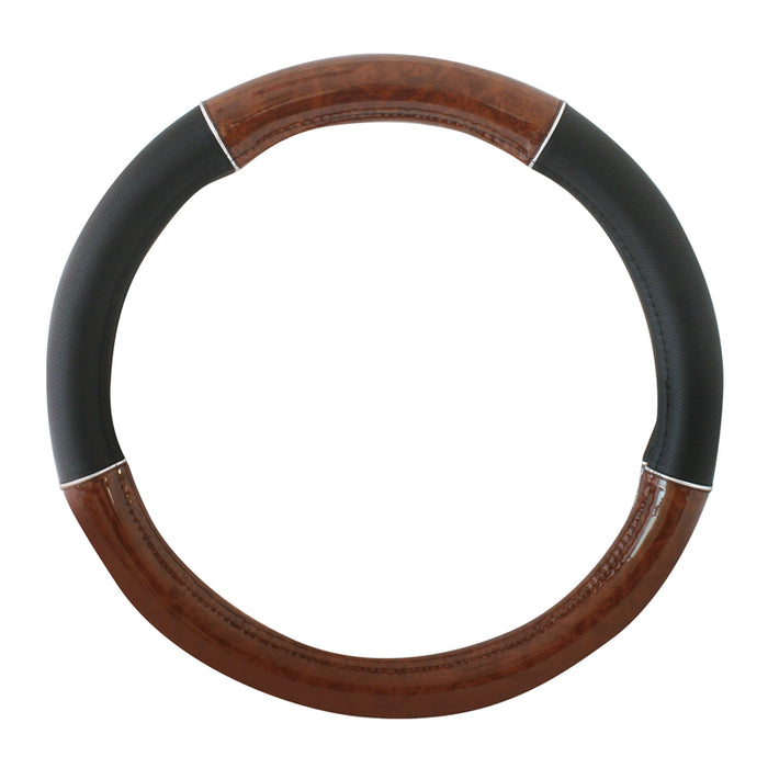 20" deluxe steering wheel cover - black w/dark wood and chrome trim