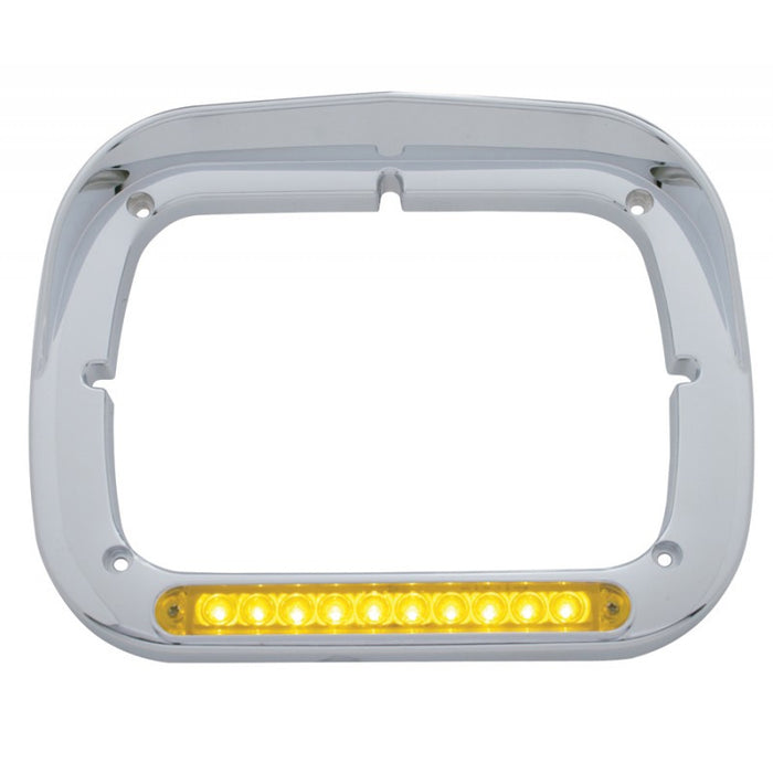 Chrome plastic square headlight bezel w/visor, amber LED turn signal