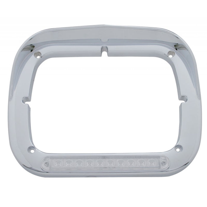 Chrome plastic square headlight bezel w/visor, amber LED turn signal - CLEAR lens