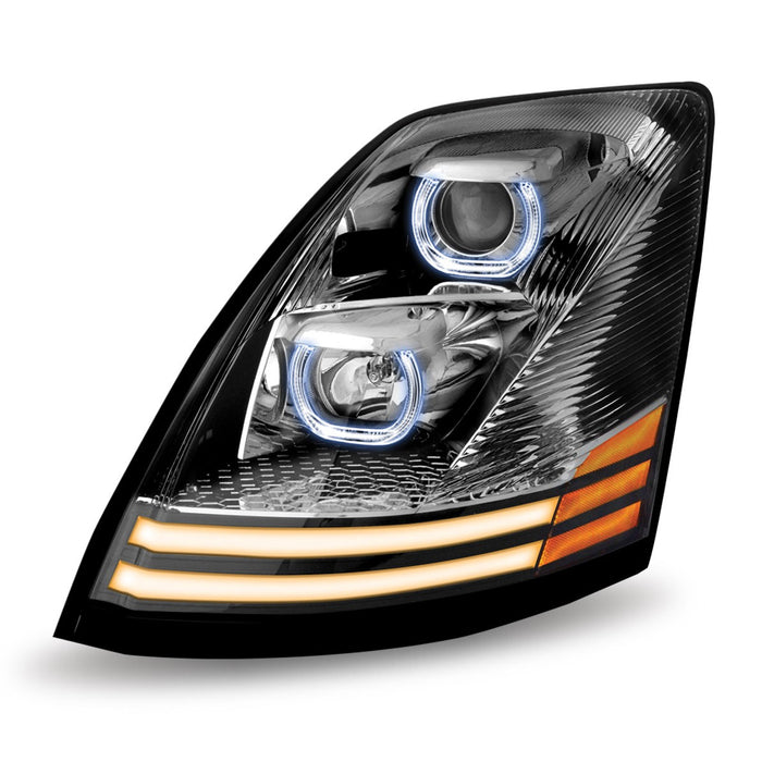 Volvo VNL halogen headlight assembly w/LED running light/turn signal