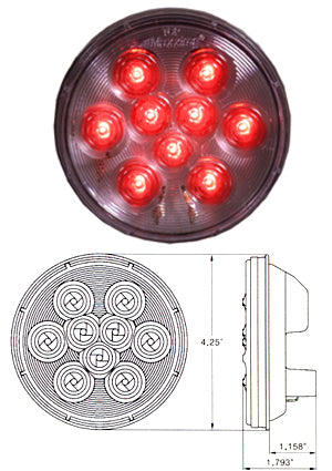 Maxxima red 4" round 9 diode LED stop/turn/tail light - CLEAR lens