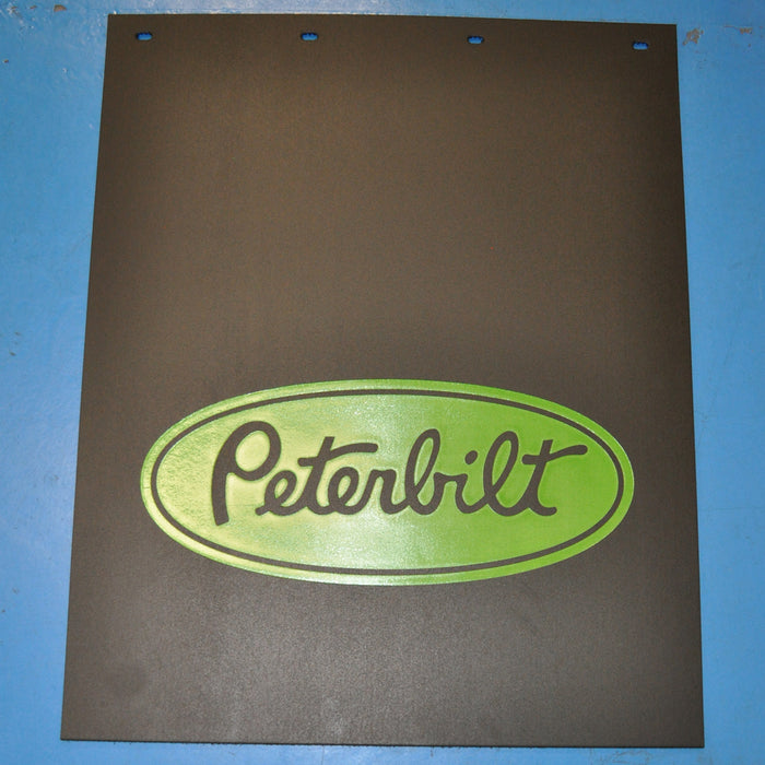 Peterbilt 24" x 30" black mudflap w/green stamped logo