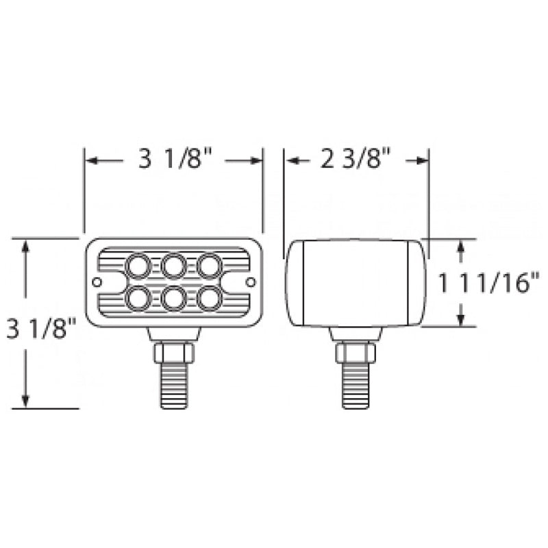 T-Mount Amber/Red rectangular 6 diode LED turn signal pedestal light