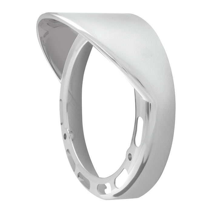 Chrome plastic rim with visor for LED pedestal light - Mounts Right-Side-Up