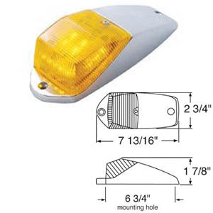Amber 15 diode LED small rectangular cab light w/chrome housing
