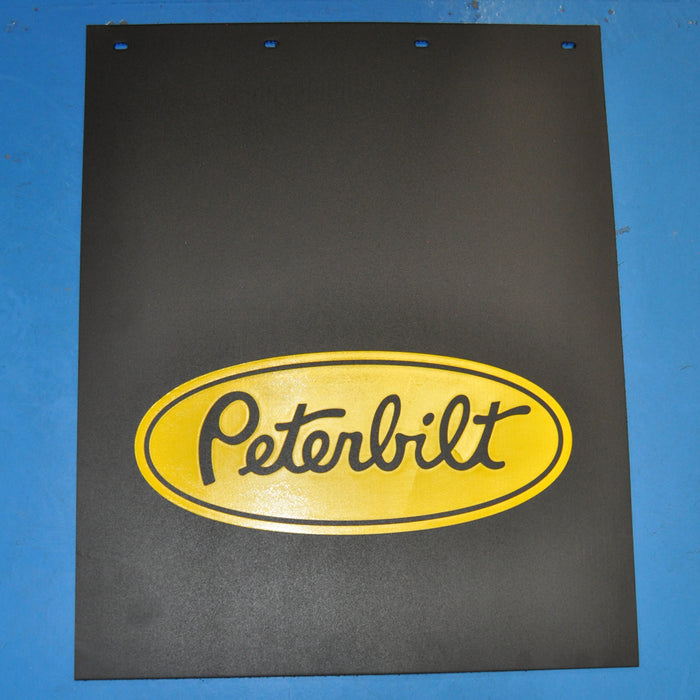 Peterbilt 24" x 30" black mudflap w/yellow stamped logo