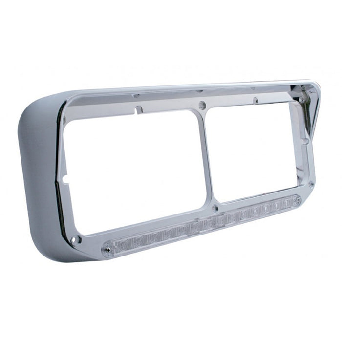 Chrome plastic dual rectangular headlight bezel w/visor, amber LED turn signal - CLEAR lens