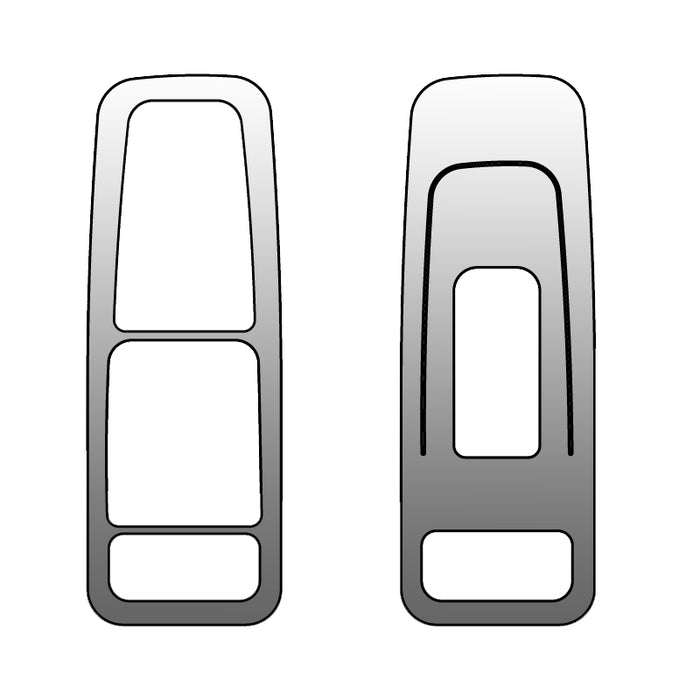 Peterbilt 567/579 stainless steel power window trims w/cutouts for heat/moto mirror buttons