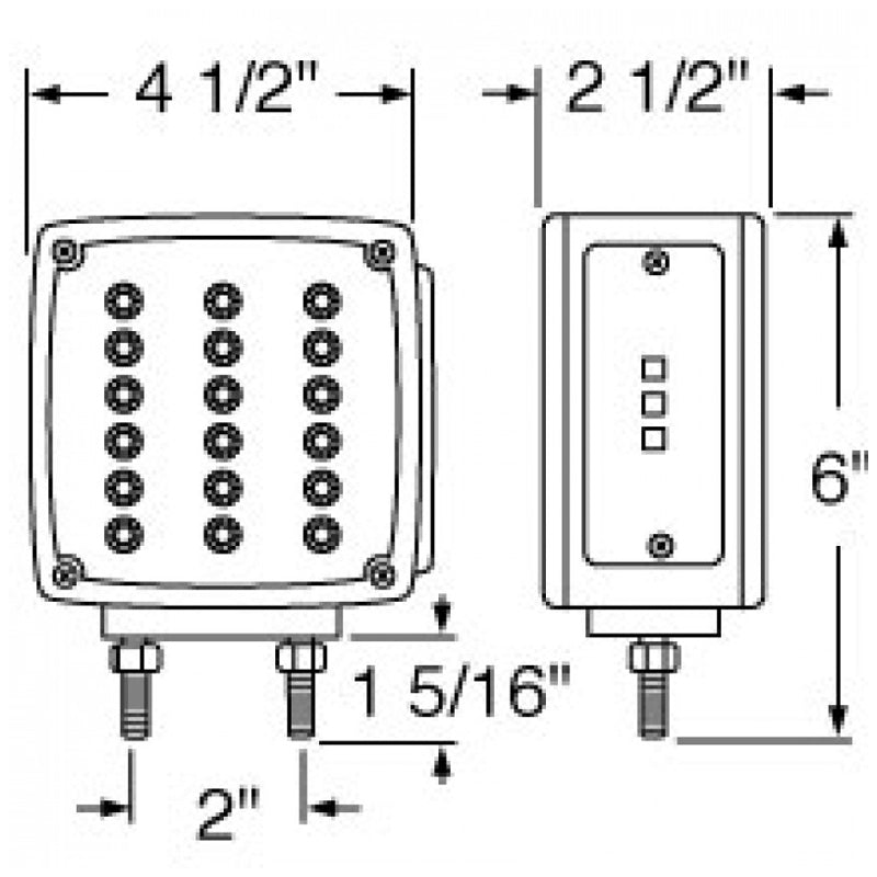 Amber/Red square 18 diode LED 2-stud turn signal light w/reflector