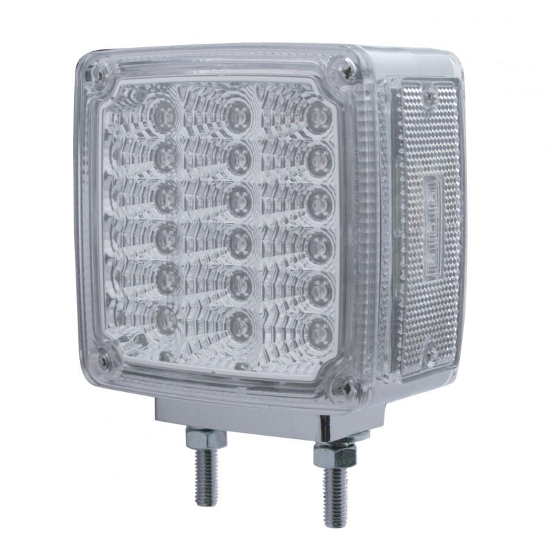 Amber/Red square 18 diode LED 2-stud turn signal light w/reflector - CLEAR lens