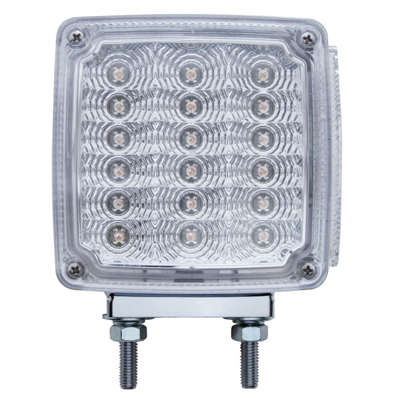 Amber/Red square 18 diode LED 2-stud turn signal light w/reflector - CLEAR lens
