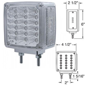 Amber/Red square 18 diode LED 2-stud turn signal light w/reflector - CLEAR lens