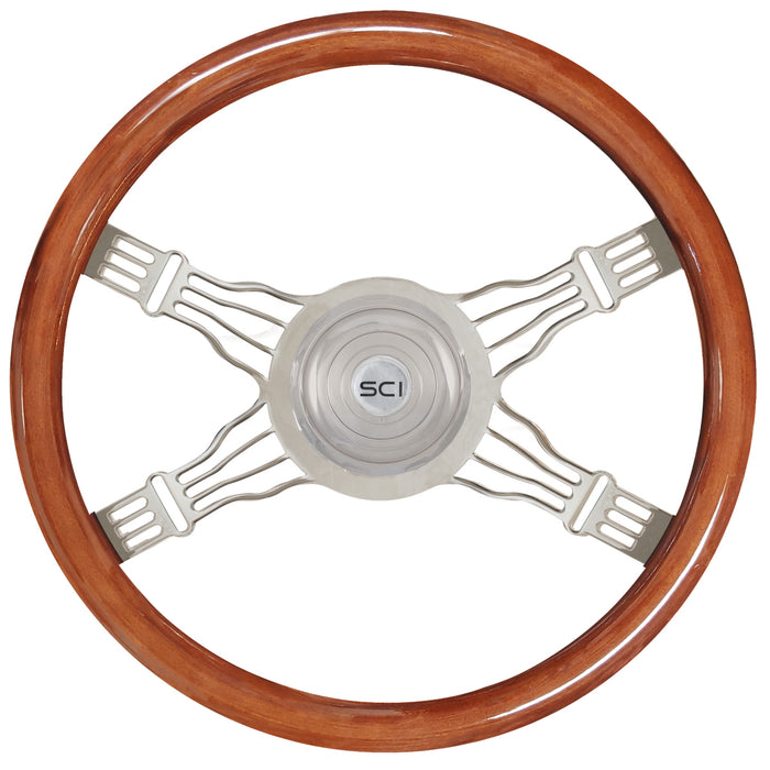 "Voltage 4" wood rim 18" steering wheel w/4 spokes - 3 hole style