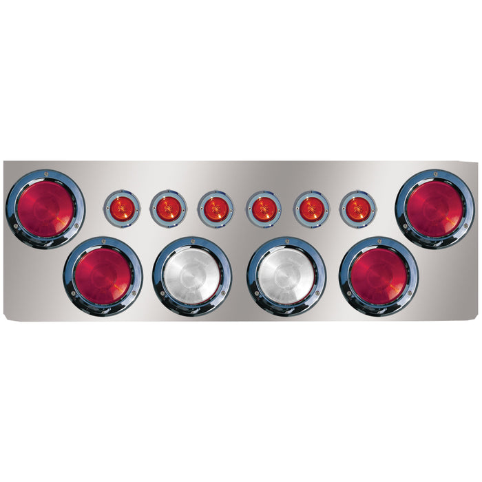 12" stainless steel rear center panel w/6 round 4" holes and 6 round 2" light holes