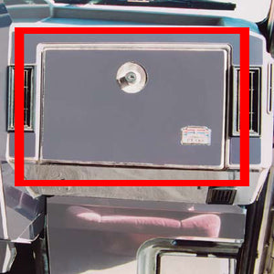 Peterbilt 1995-2000 stainless steel glove box cover w/American Class logo cut out