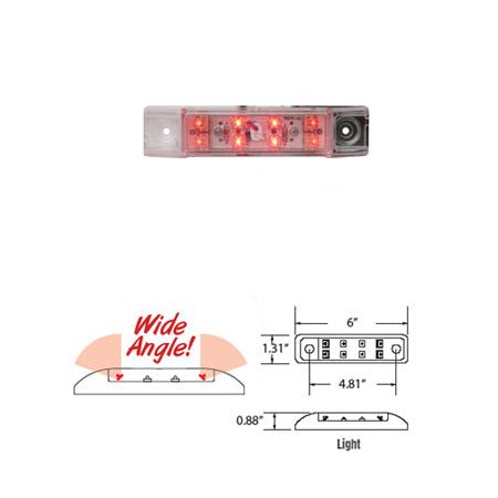 Red 8 diode LED trailer top rail marker light - CLEAR lens