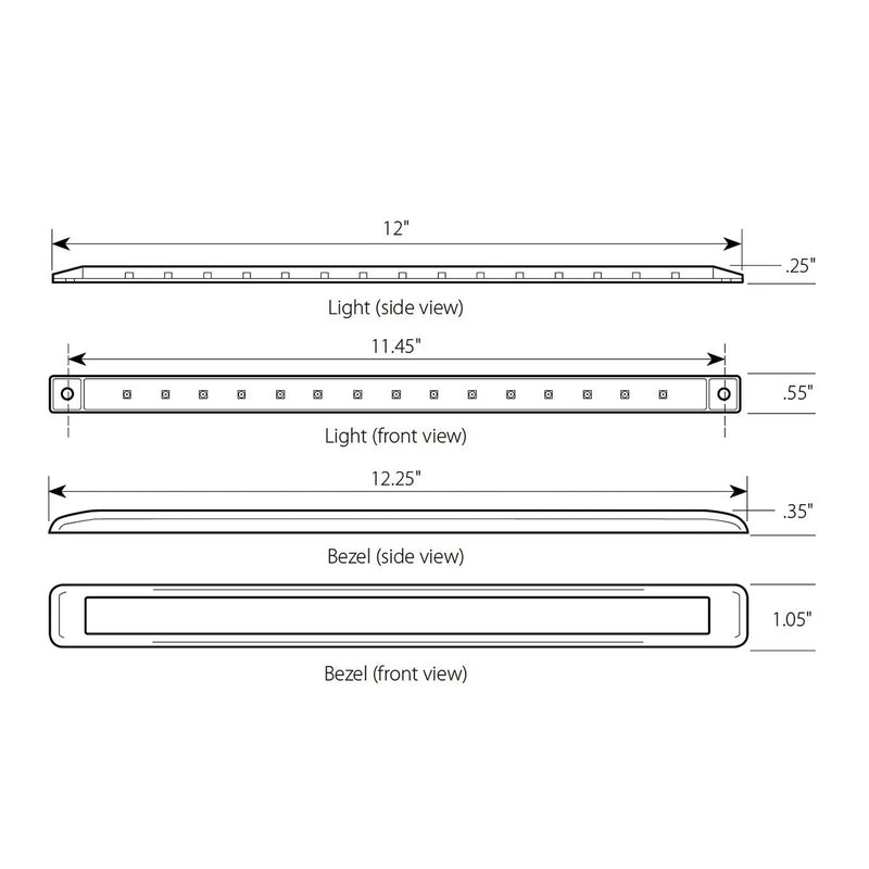 Chrome plastic bezel ONLY for 12" ultra thin LED light bars