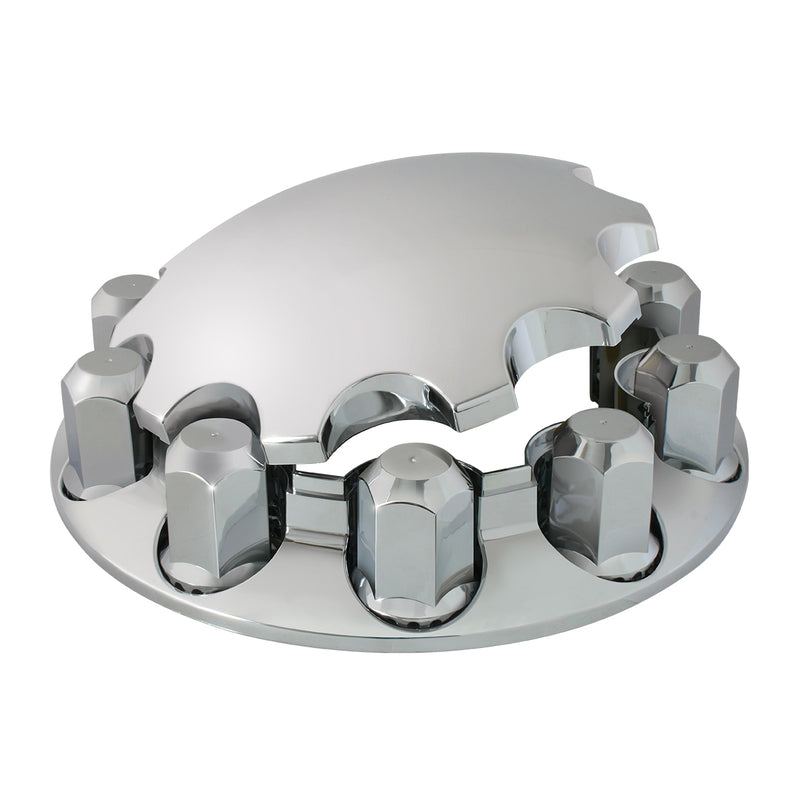 "Premier" contoured chrome plastic front axle cover w/33mm lugnut covers