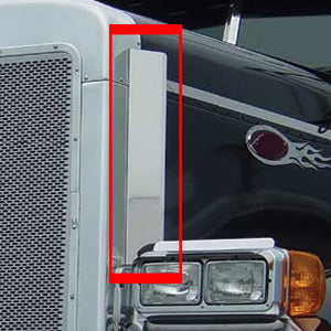 Peterbilt 379 stainless steel side grill deflectors w/square bottom - 20" tall, PAIR