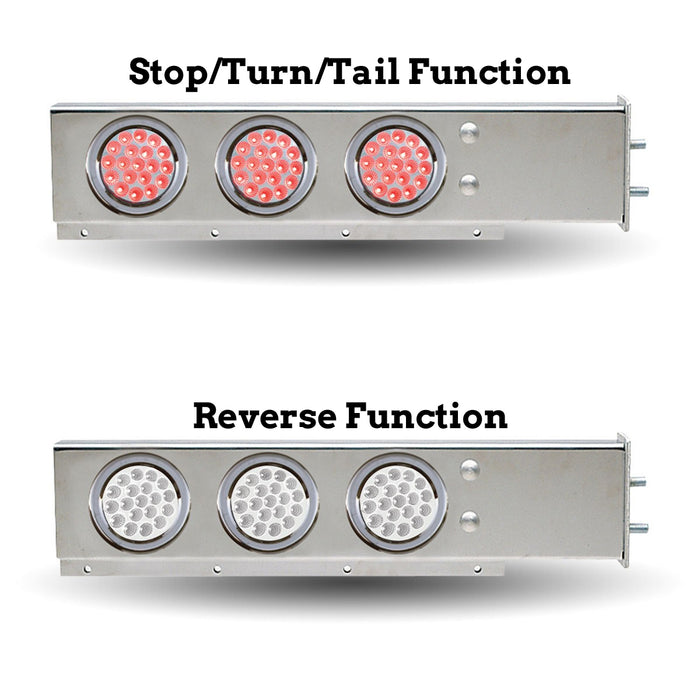 Stainless steel mudflap hanger w/6 round Dual Revolution 4" Red/White LED lights - 2.5" Bolt hole spacing