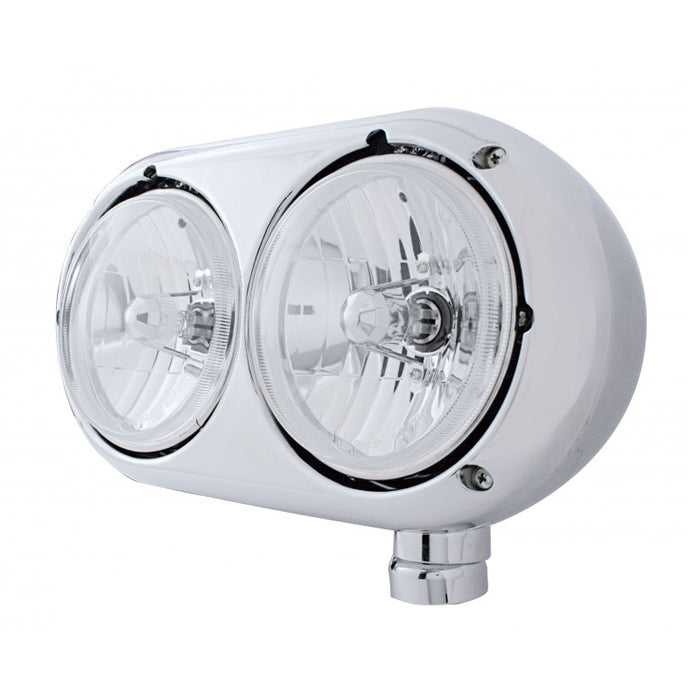 Peterbilt 359 style double round headlight w/9007 crystal bulb