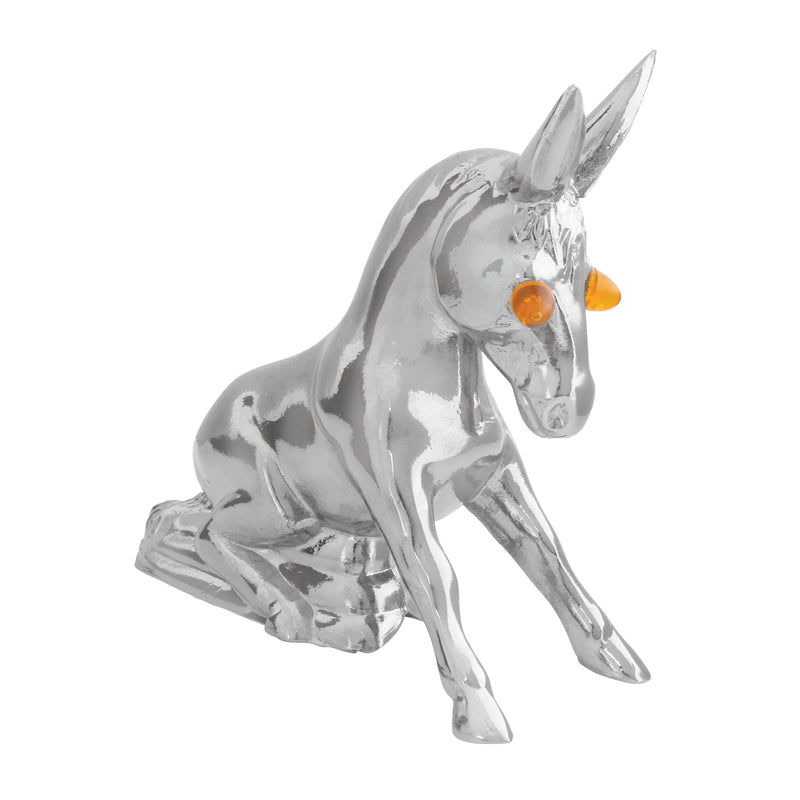 Sitting Donkey chrome hood ornament w/amber incandescent lighted eyes