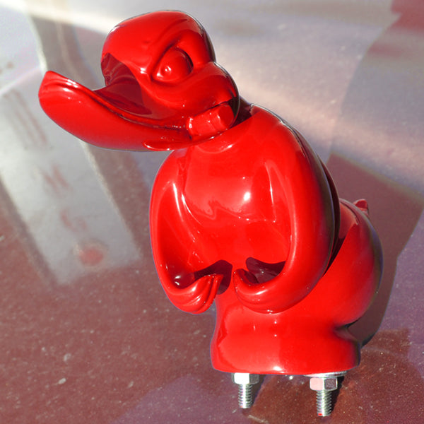 Fire Engine Red Convoy/Death Proof rubber duck hood ornament w/cig —  Empire Chrome