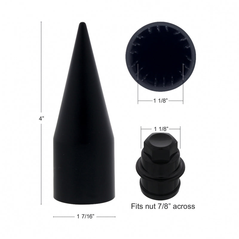7/8" black plastic push-on extra-long spike lugnut cover - SINGLE, 4" tall