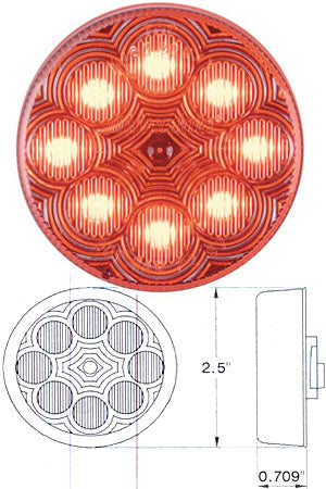 Maxxima red 2.5" round 8 diode LED marker light - CLEAR lens