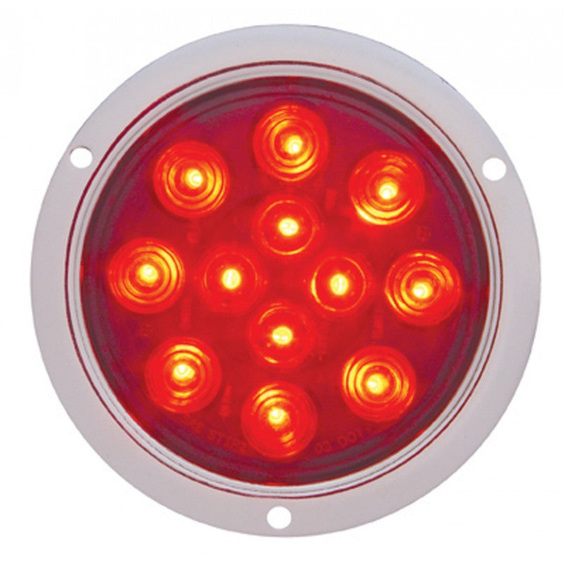Red 4" round 12 diode LED stop/turn/tail utility light w/stainless steel flange
