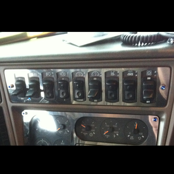 Kenworth T2000/T700 stainless steel upper right hand dash trim w/9 rocker switch holes