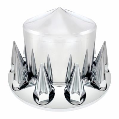 Chrome plastic pointed rear axle cover w/33mm extra-long spike lug nut covers
