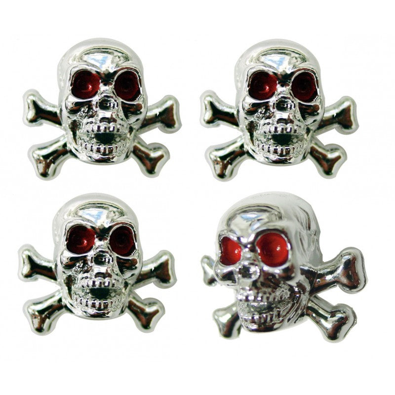 Chrome plastic skull w/painted red eyes valve stem cap - 4/PACK