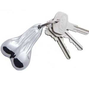 Small plastic or metal bull nuts keychain w/ring - Chrome Metal
