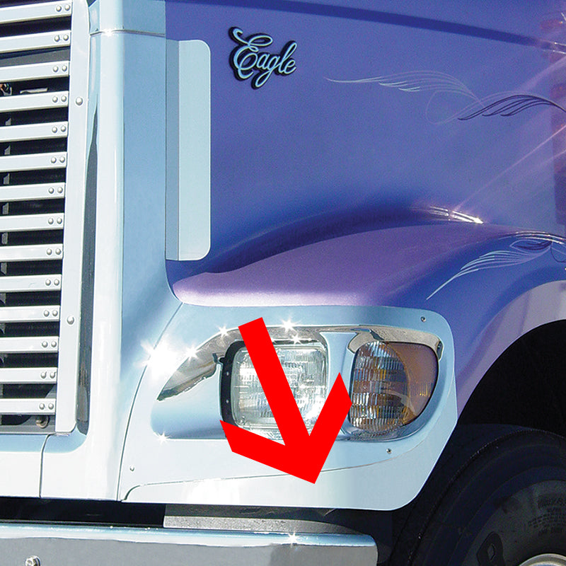 International 9900/I/IX stainless steel lower headlight trim - PAIR