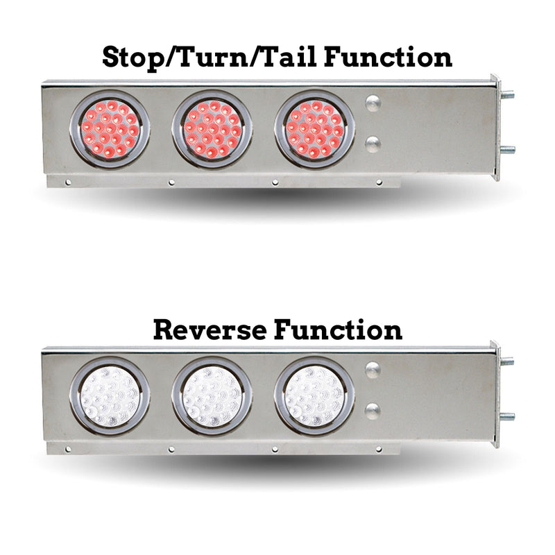 Stainless steel mudflap hanger w/6 round Dual Revolution 4" Red/White LED lights - 3-3/4" Bolt hole spacing