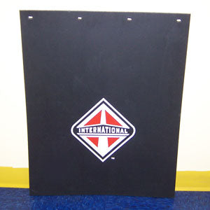 International 24" x 30" black mudflap w/white stamped logo