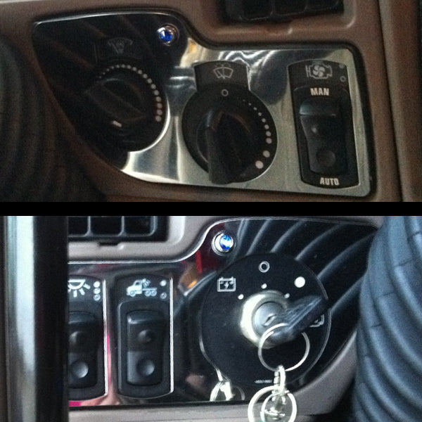 Kenworth T2000/T700 stainless steel ignition/wiper control panel surrounds - 2 pieces