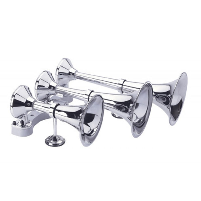 Chrome heavy duty 3 trumpet horizontal air/electric train horn