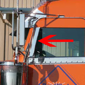 Peterbilt 379/386/389 2006+ stainless steel window air deflector for sloped doors - PAIR