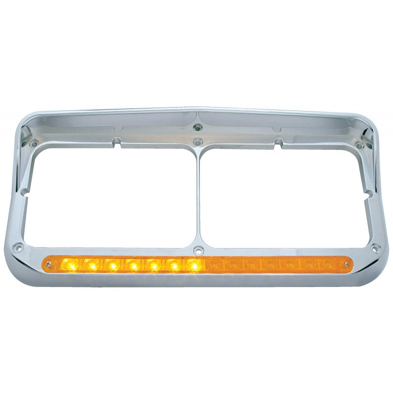 Chrome dual rectangular headlight bezel w/amber LED sequential turn signal