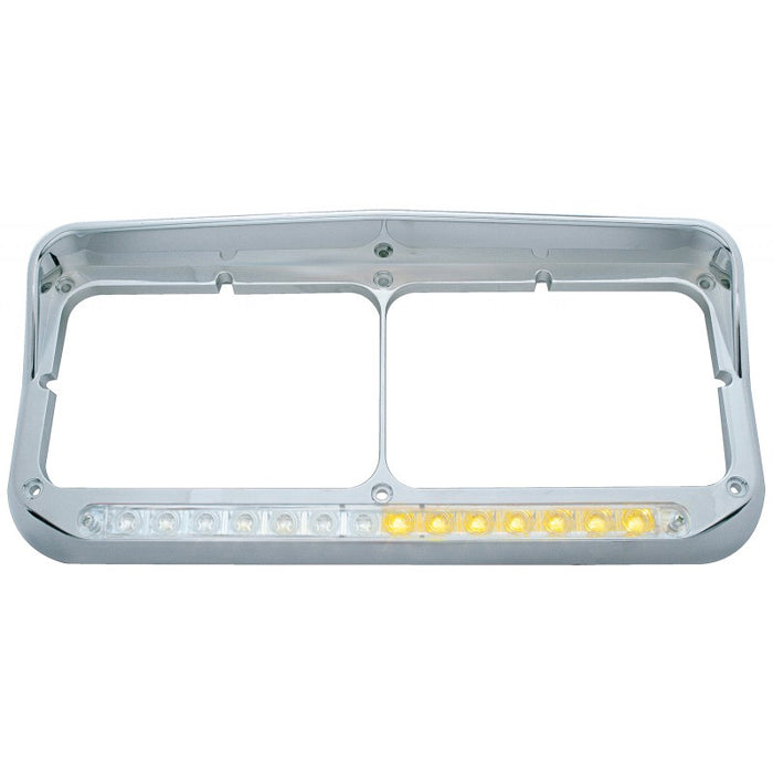 Chrome dual rectangular headlight bezel w/amber LED sequential turn signal - CLEAR lens