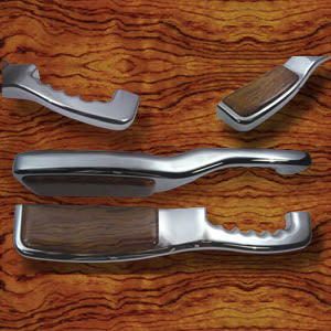Rockwood Peterbilt chrome billet aluminum armrests w/African rosewood pad - PAIR