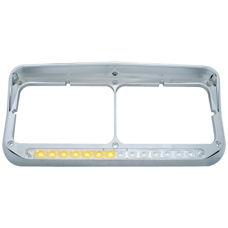 Chrome dual rectangular headlight bezel w/amber LED sequential turn signal - CLEAR lens
