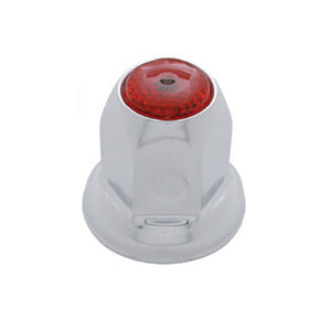 33mm chrome steel lugnut cover w/flange and reflector - Red